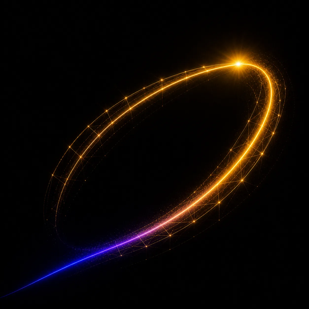 Trajectoire lumineuse dorée représentant l'étape Evolve du programme PURE