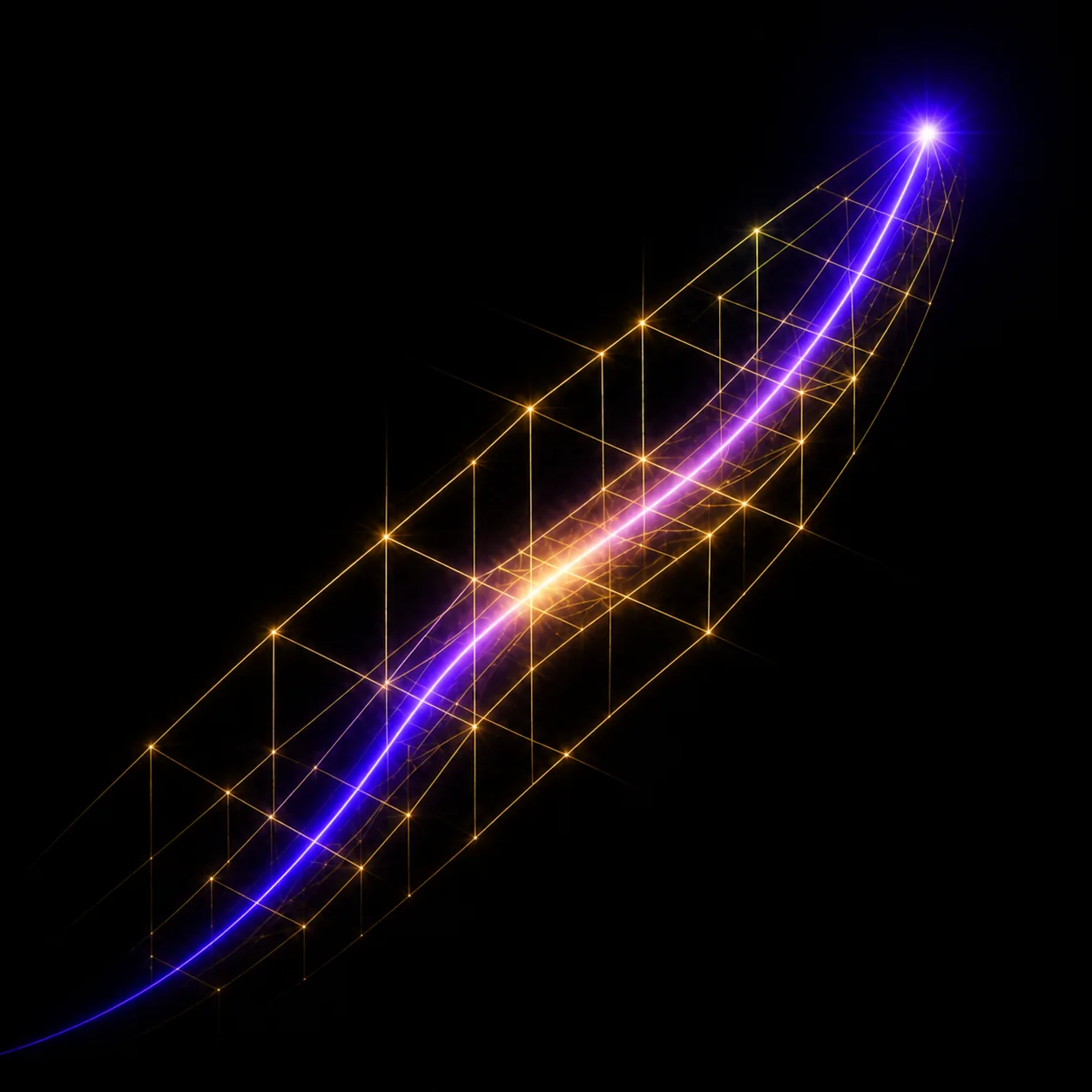 Trajectoire lumineuse ramifiée représentant l'étape Reshape du programme PURE